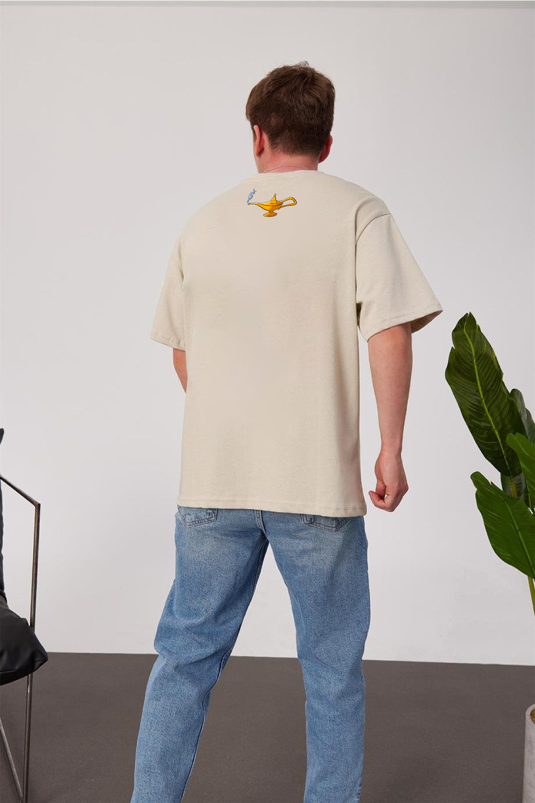 Beige -Aladdin- Printed Oversize T-Shirt