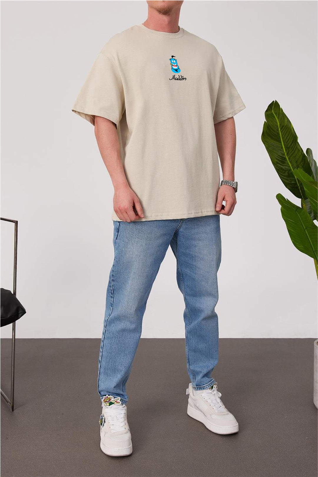 Beige -Aladdin- Printed Oversize T-Shirt