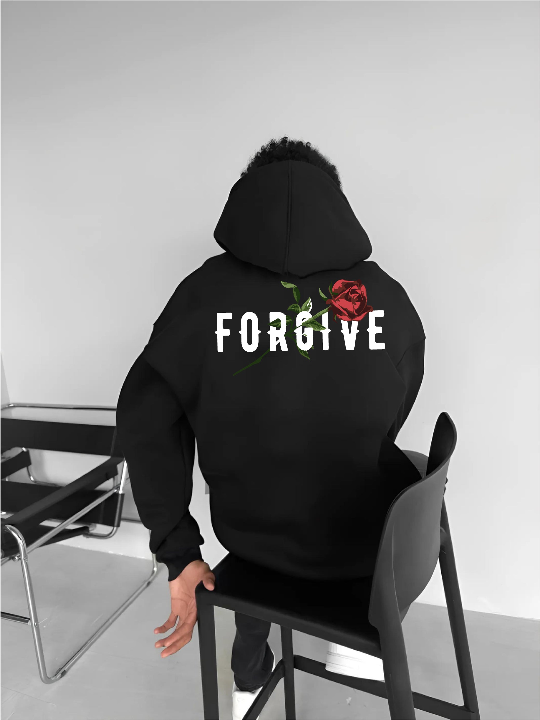 Black -forgive- Printed Oversize Hoodie