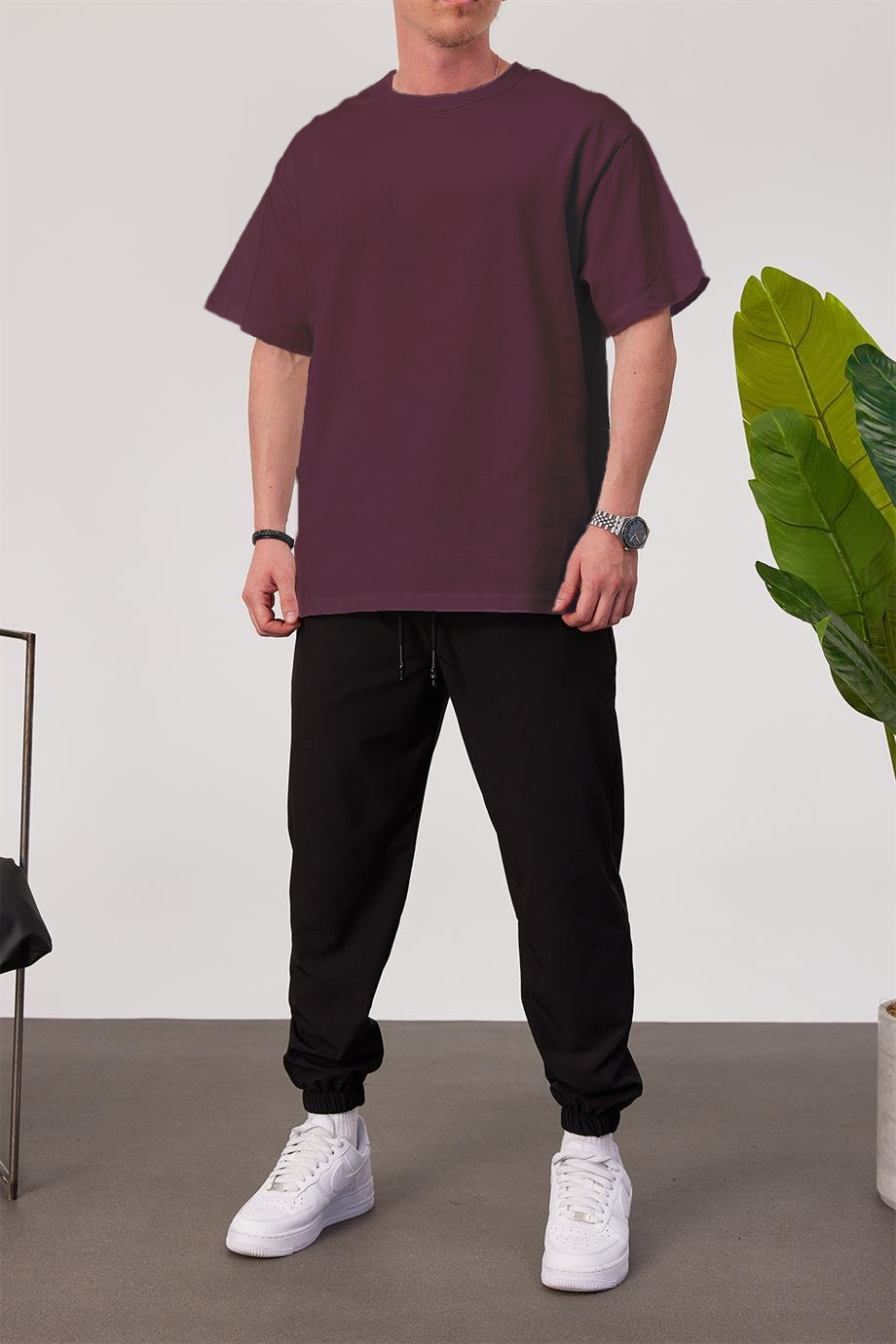Burgundy Basic Oversize T-Shirt