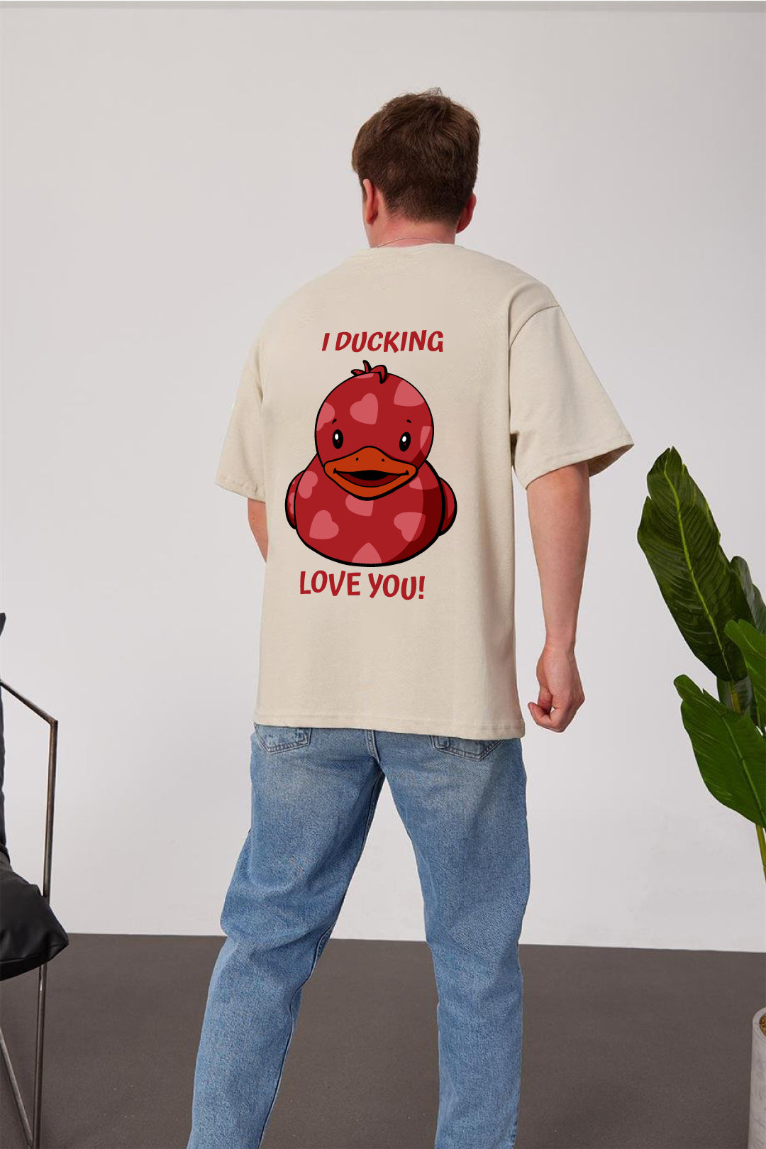 Beige -Duck Love- Printed Oversize T-Shirt