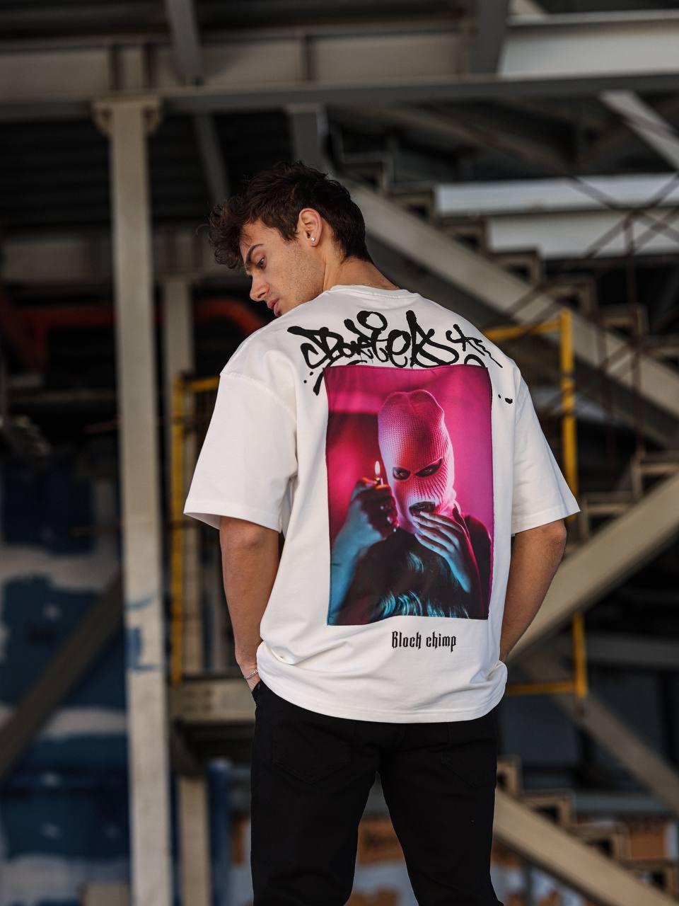White -Raised- Printed Oversize T-Shirt
