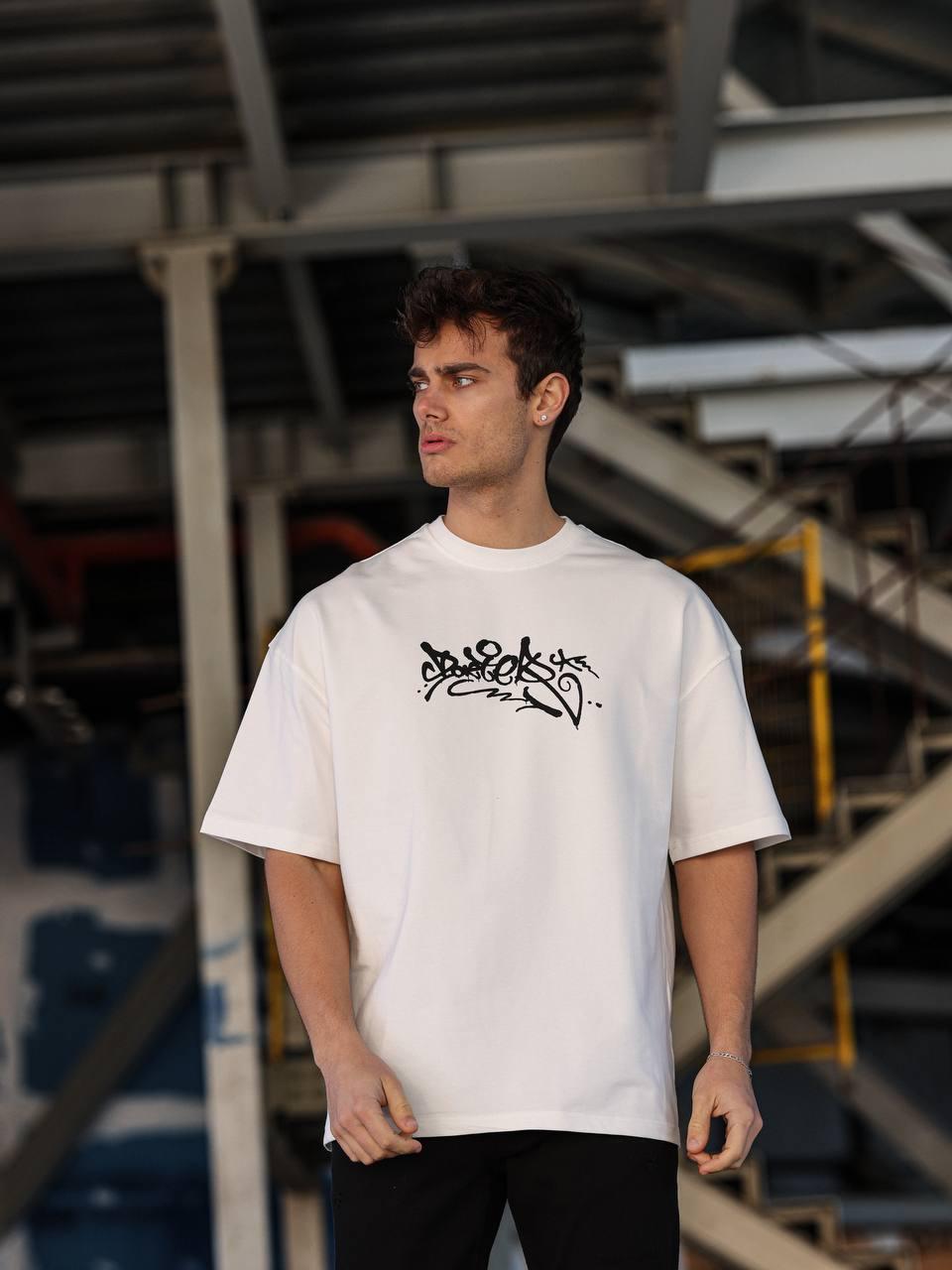White -Raised- Printed Oversize T-Shirt