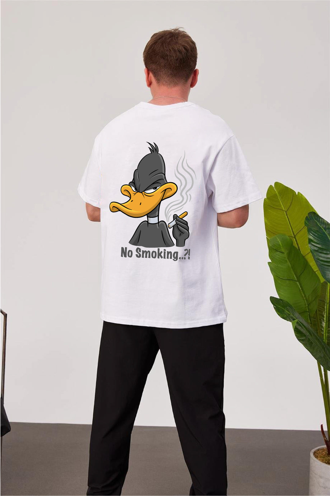White -No Smoking- Printed Oversize T-Shirt