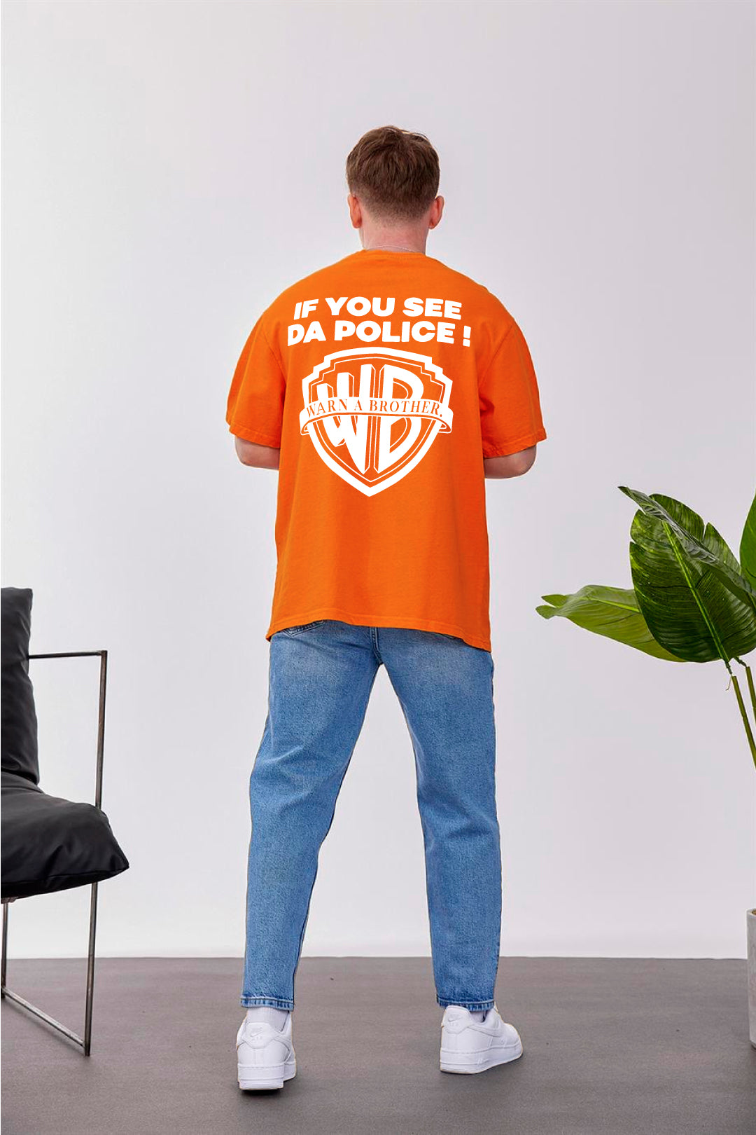 orange -Police- Printed Oversize T-Shirt
