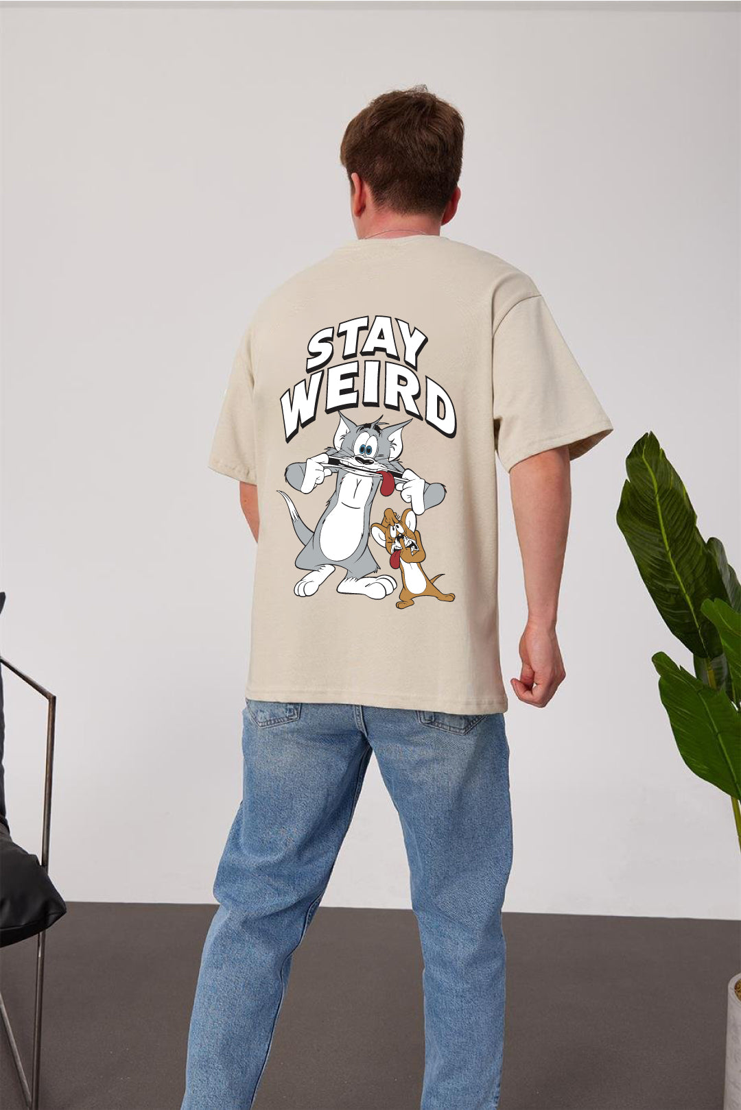 Beige -Stay Weird- Printed Oversize T-Shirt