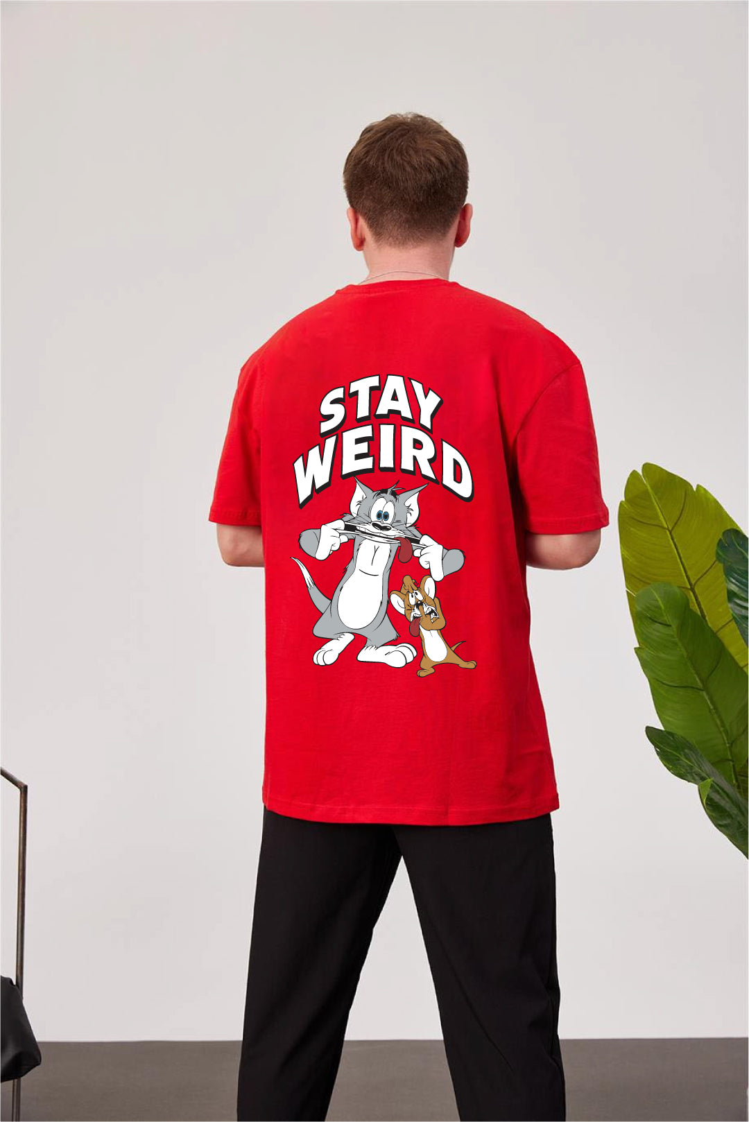 Red -Stay Weird- Printed Oversize T-Shirt