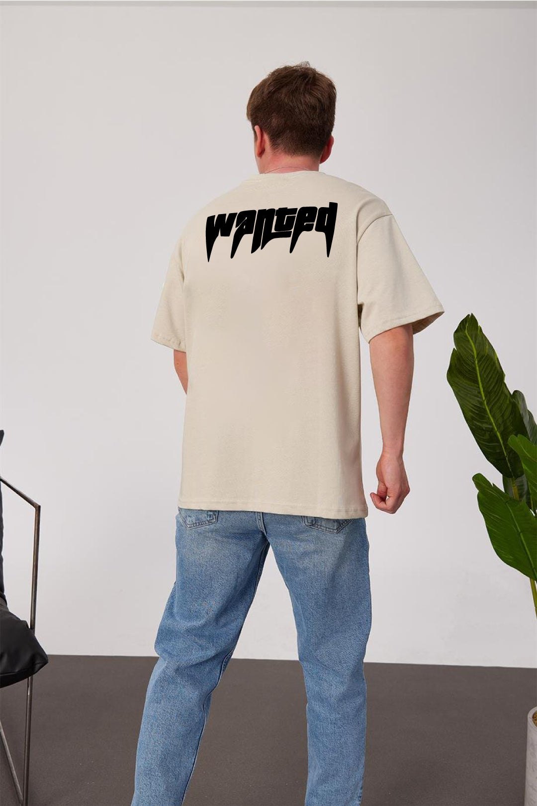 Beige -Wanted- Printed Oversize T-Shirt