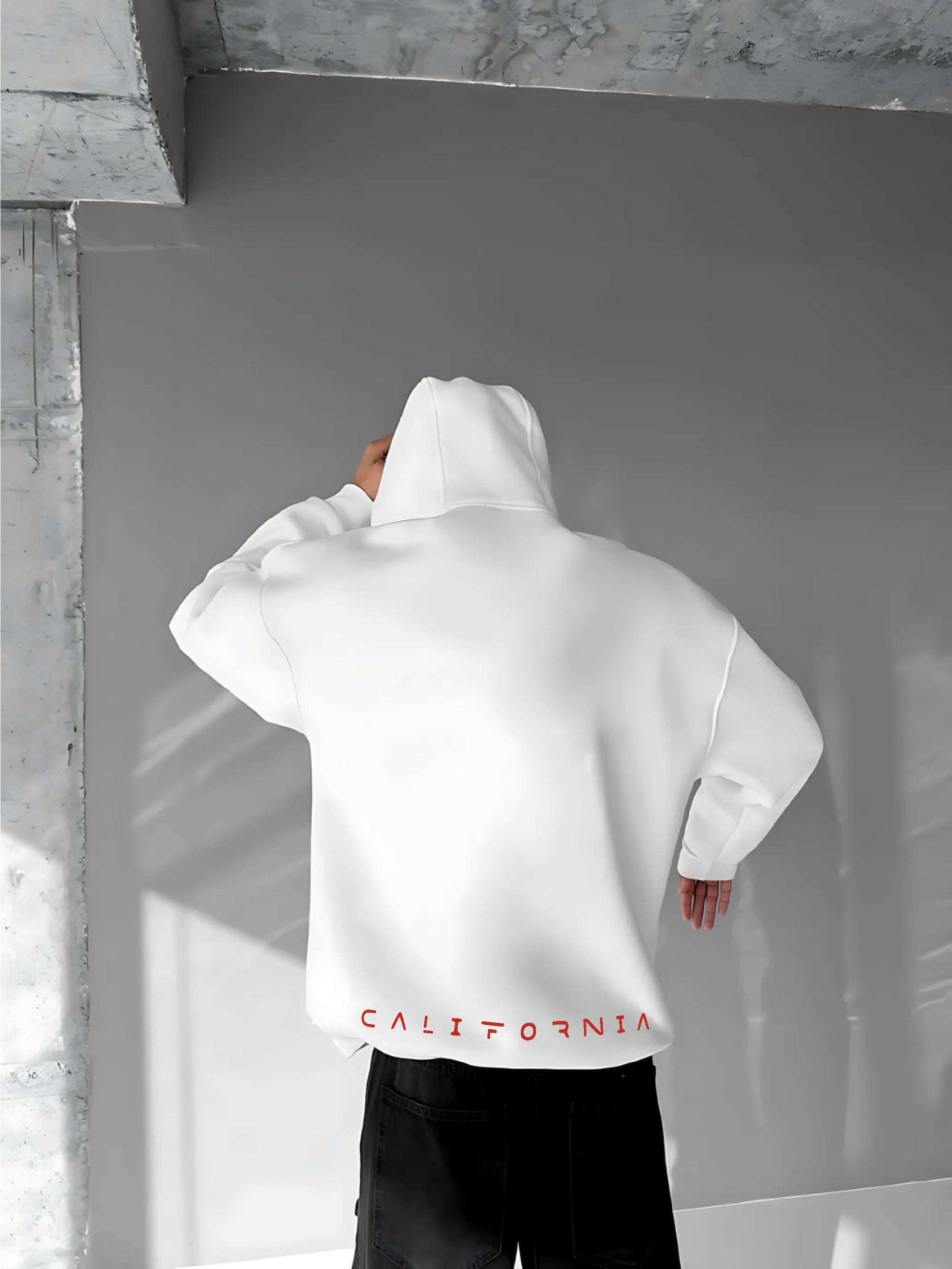 White -LA California- Printed Oversize Hoodie