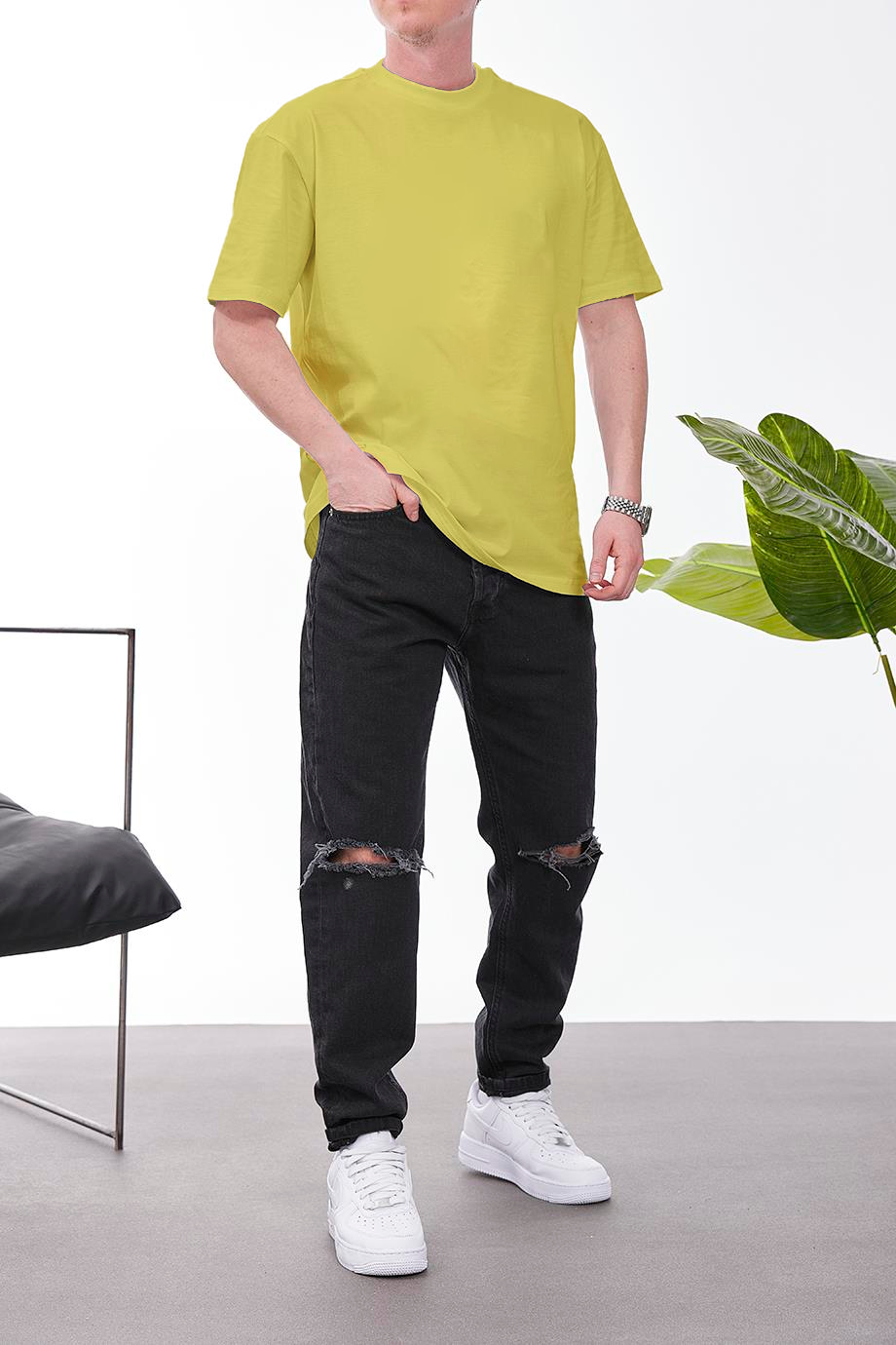 Yellow Basic Oversize T-Shirt