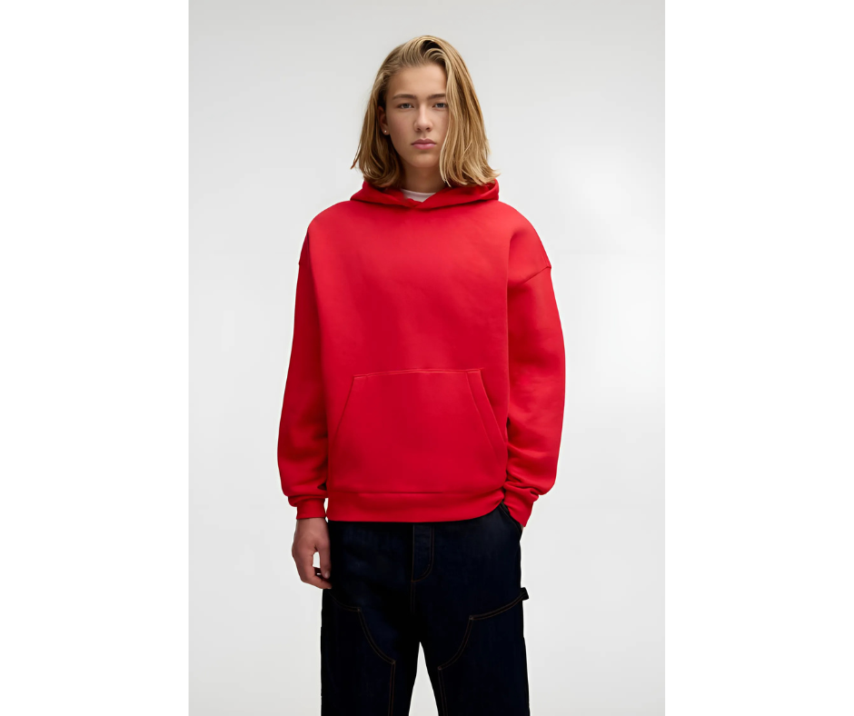 Red -Who cares?- Printed Oversize Hoodie
