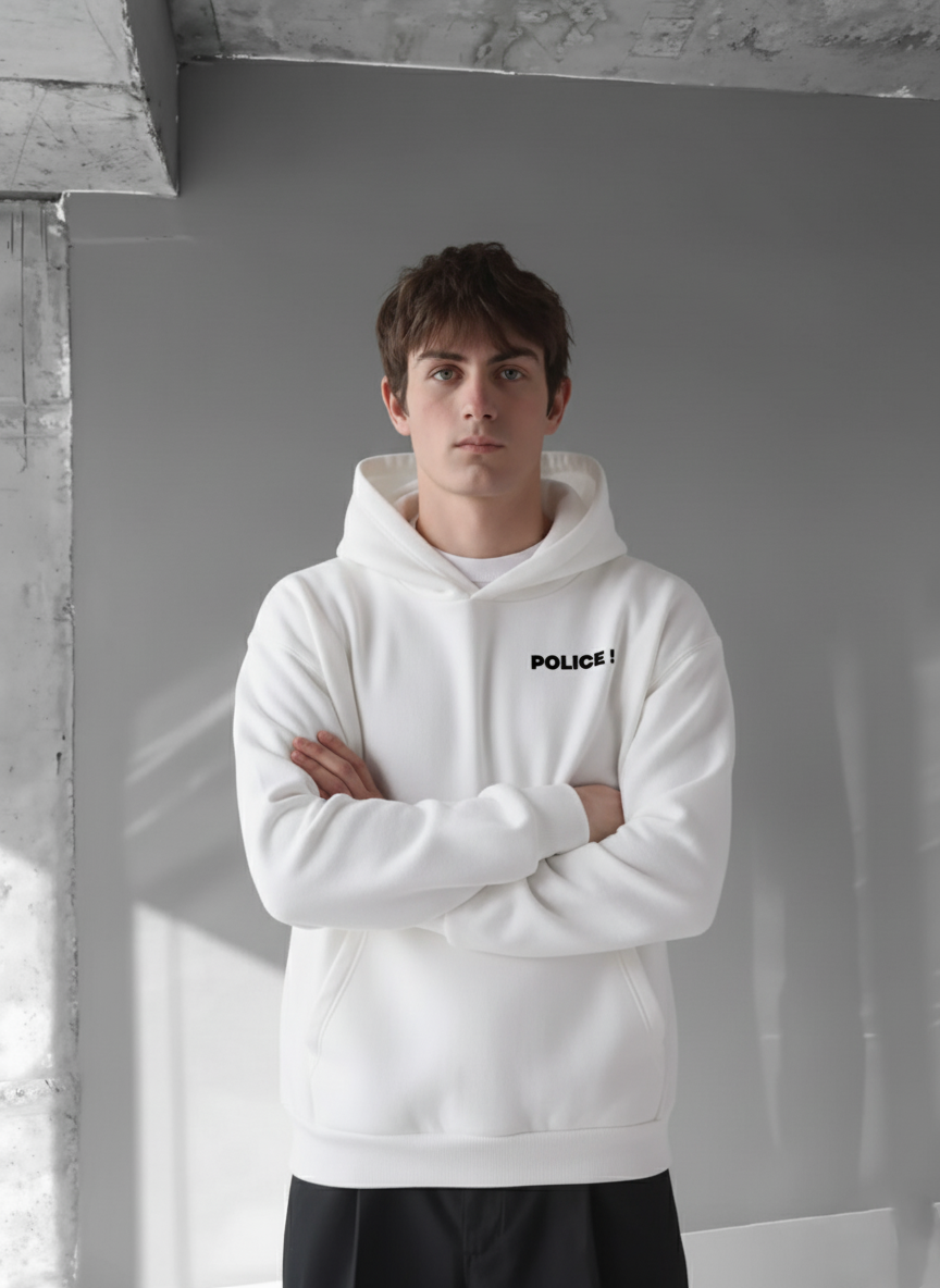 White -police- Printed Oversize Hoodie