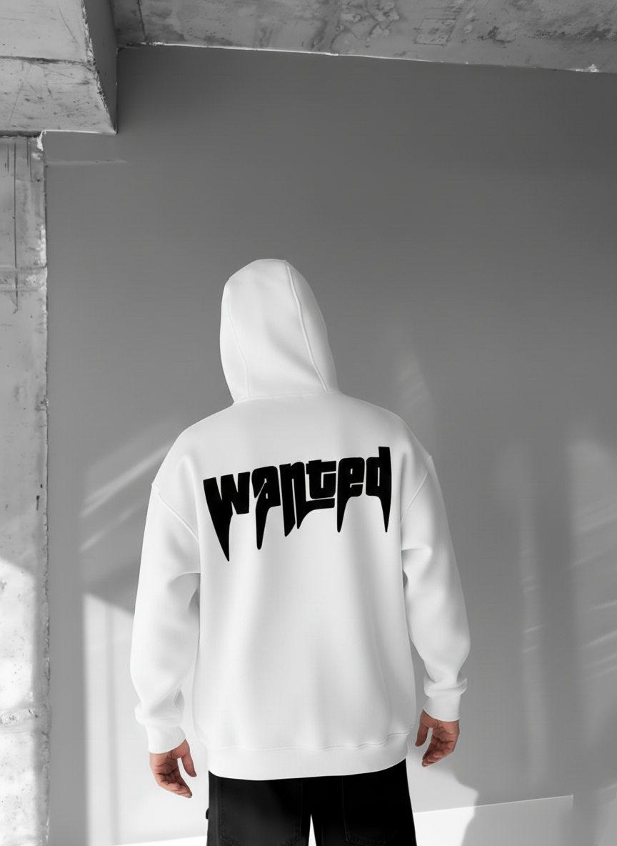 White -wanted- Printed Oversize Hoodie