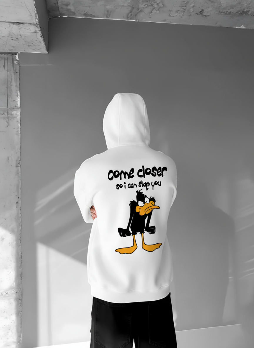 White -Slap- Printed Oversize Hoodie