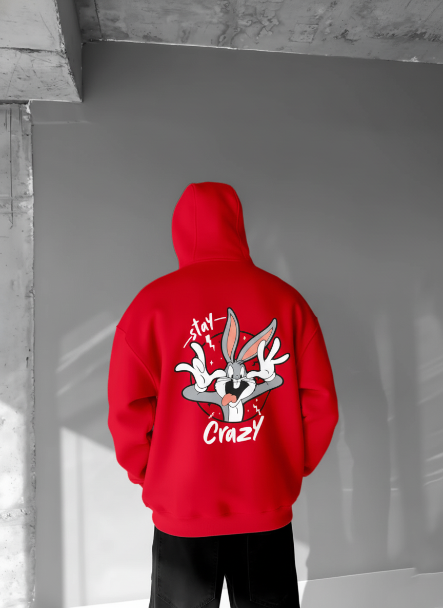 Red -Stay Crazy- Printed Oversize Hoodie