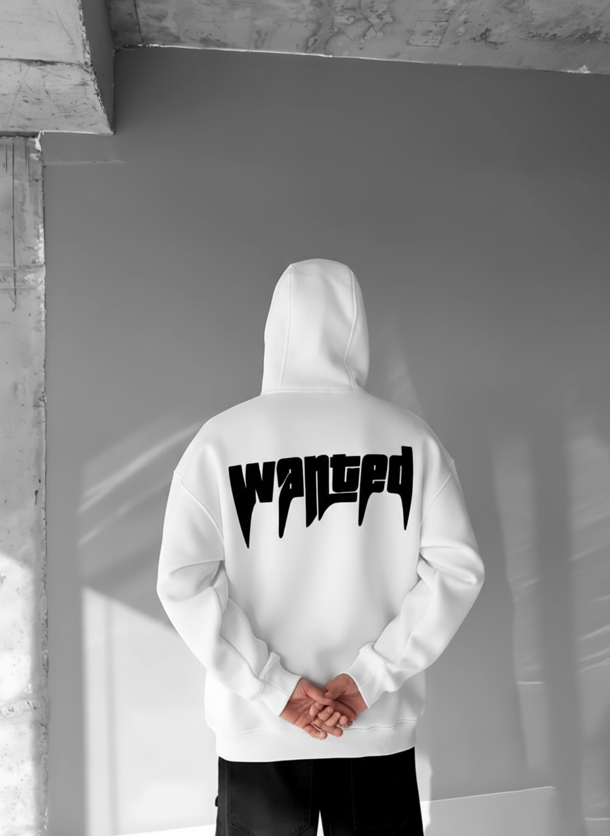 White -wanted- Printed Oversize Hoodie