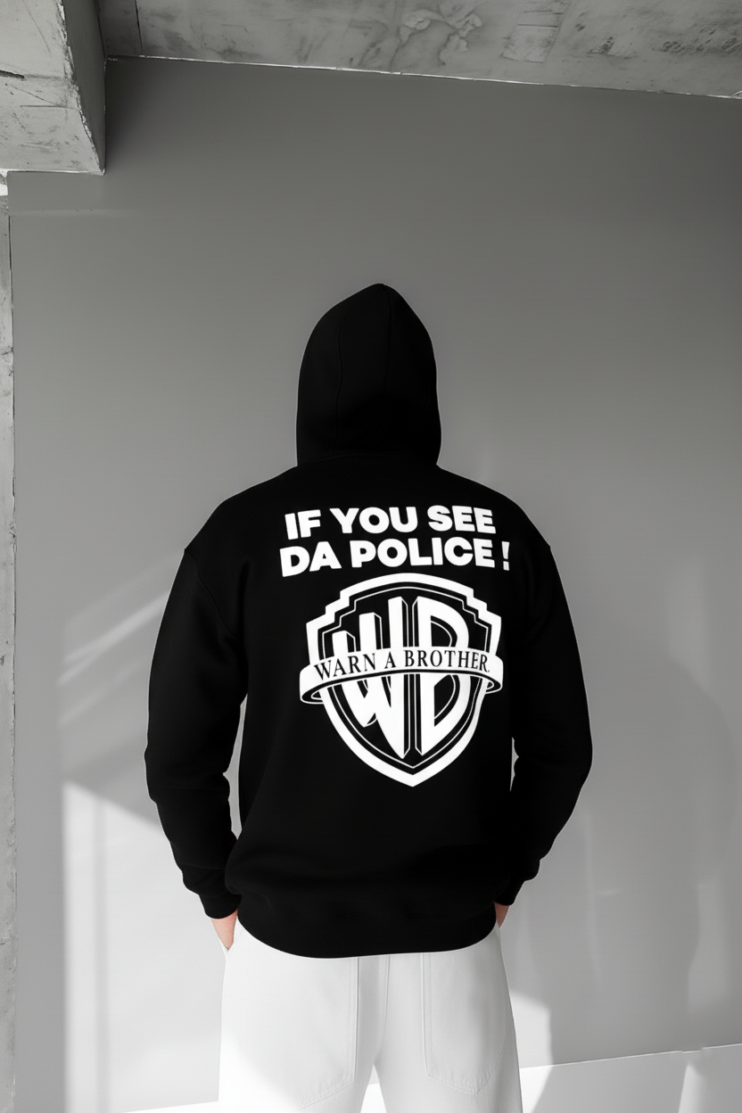 Black -police- Printed Oversize Hoodie