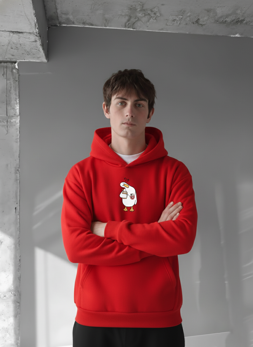 Red -Silly Goose- Printed Oversize Hoodie