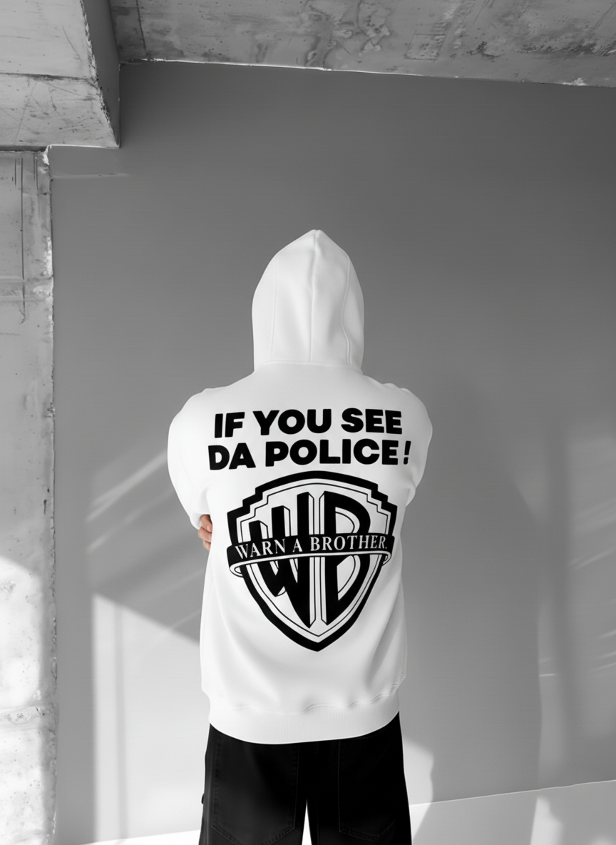 White -police- Printed Oversize Hoodie