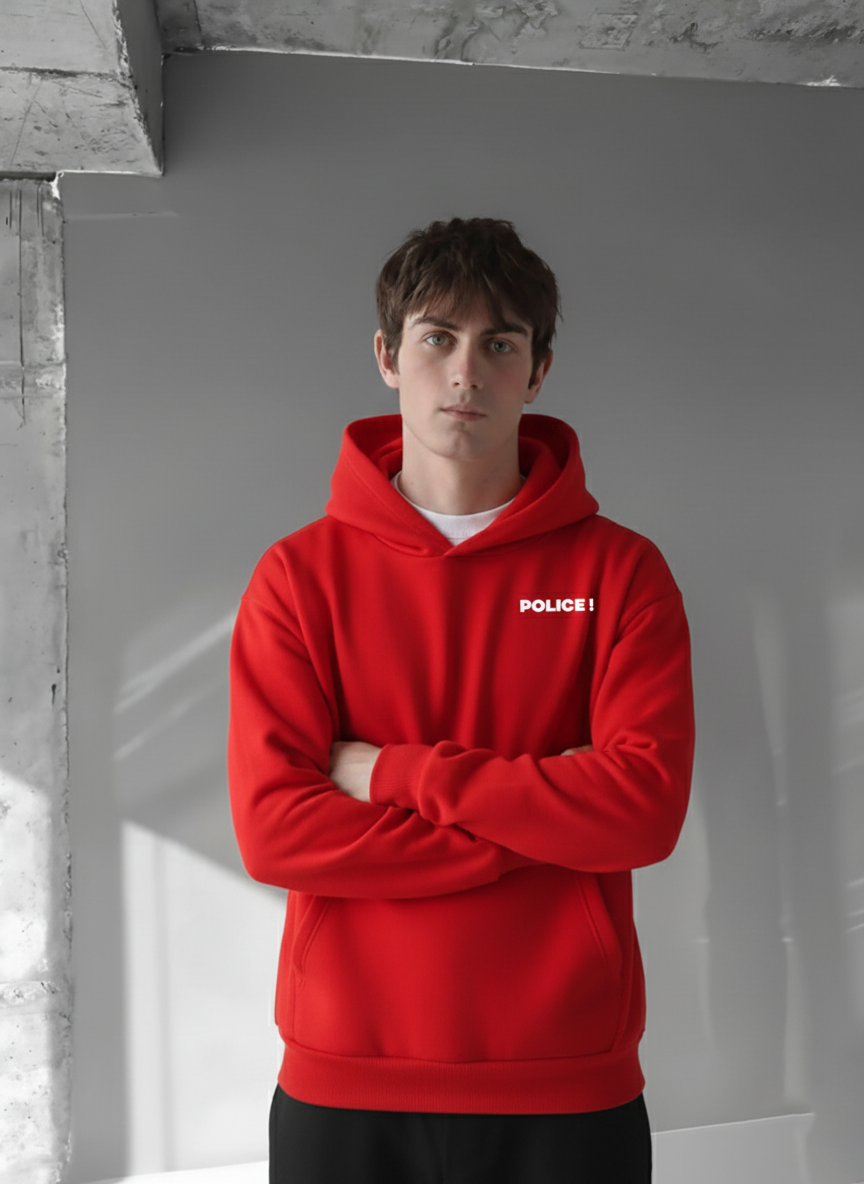 Red -police- Printed Oversize Hoodie