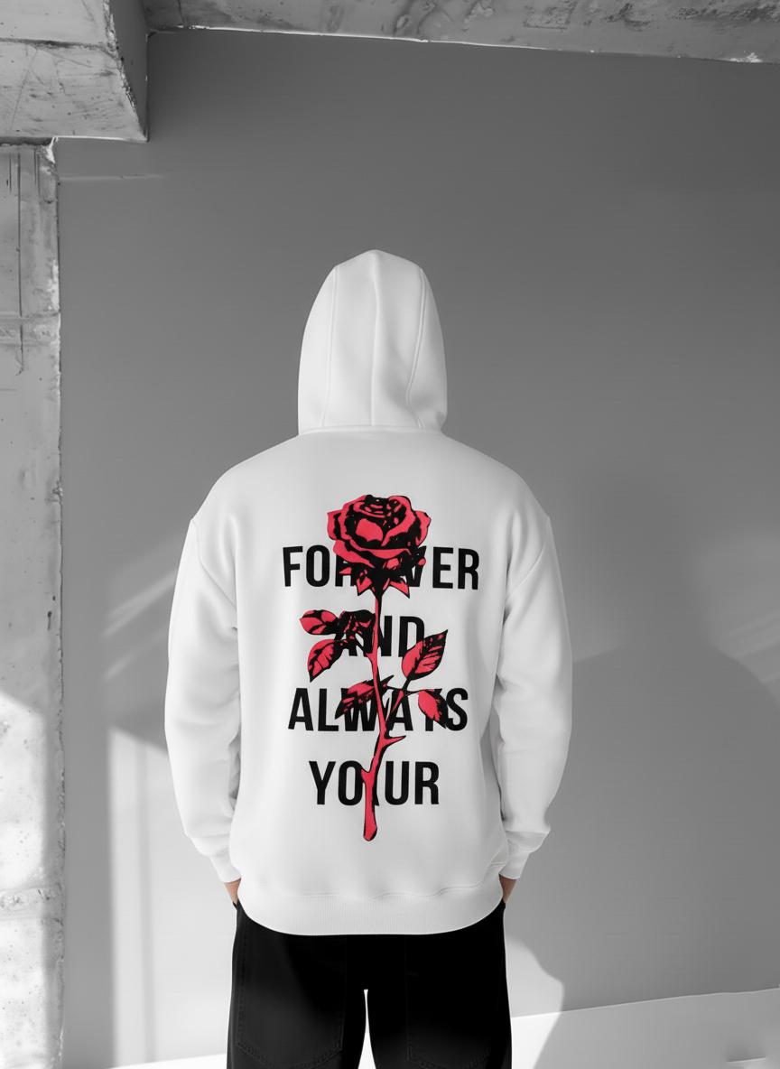 White -rose- Printed Oversize Hoodie