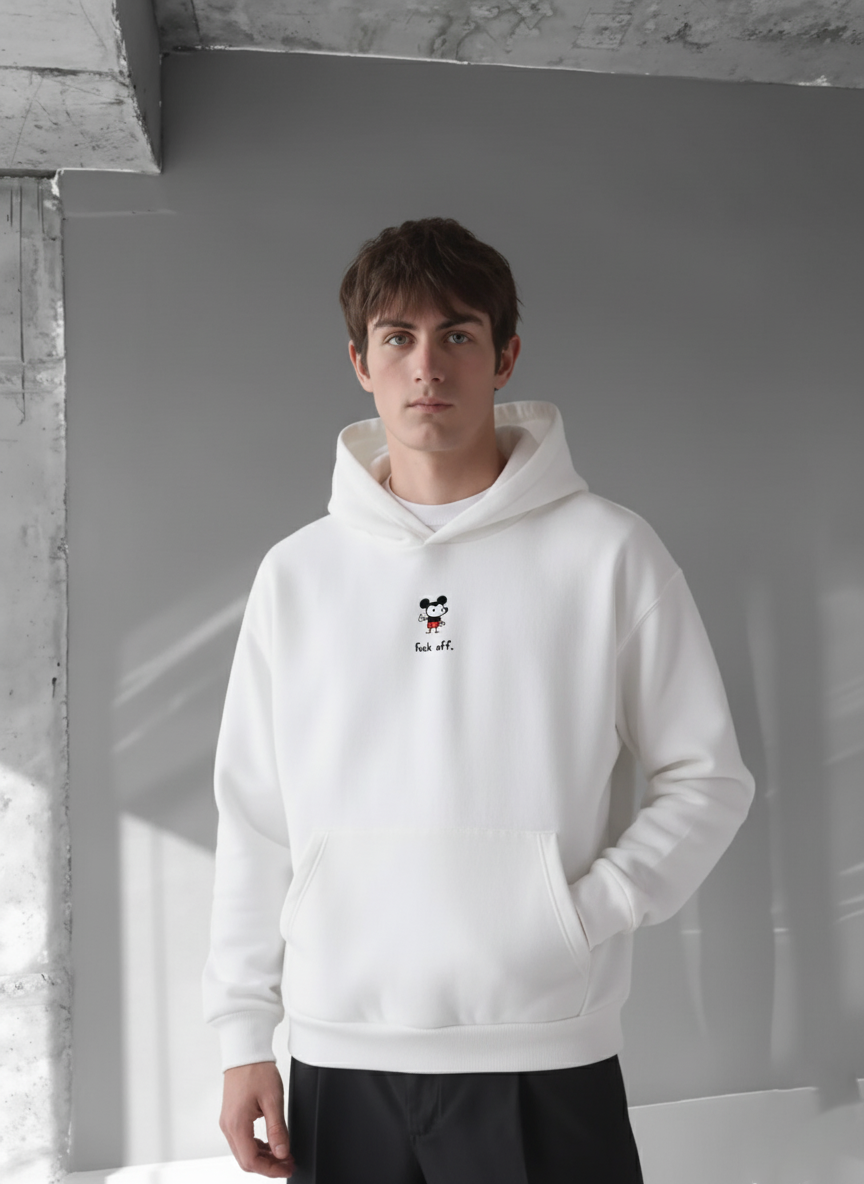 White -Get off- Printed Oversize Hoodie