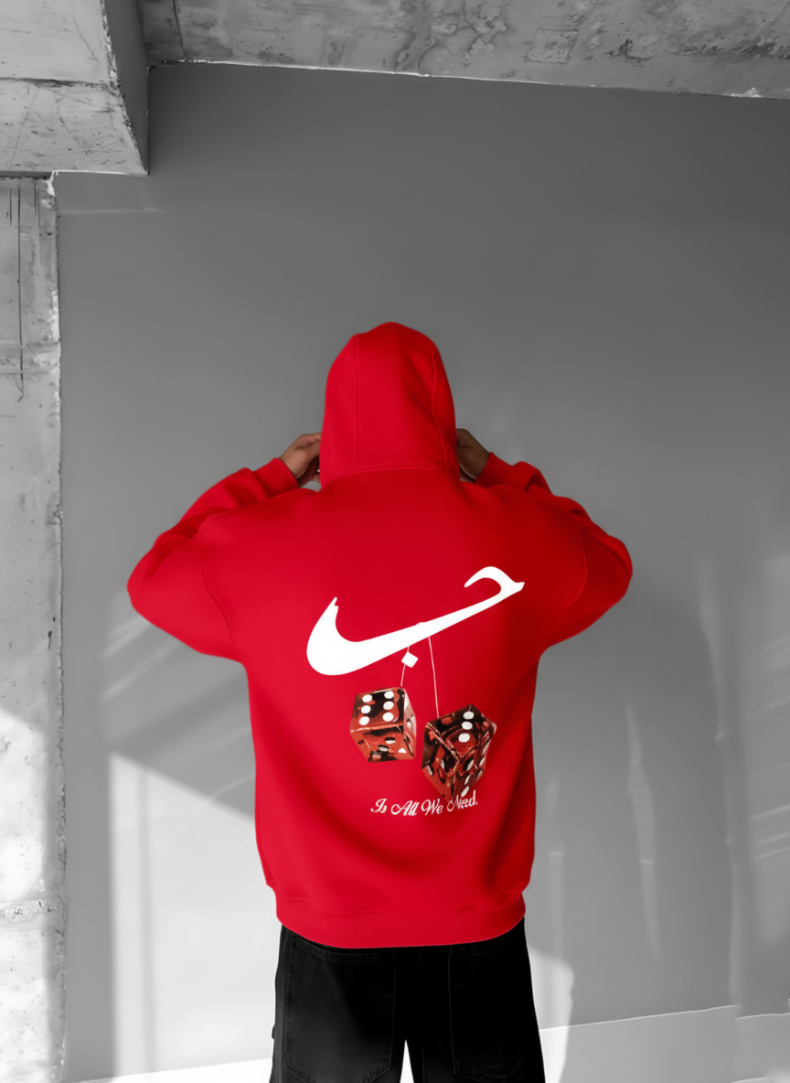 Red -Hubb X Dice- Printed Oversize Hoodie
