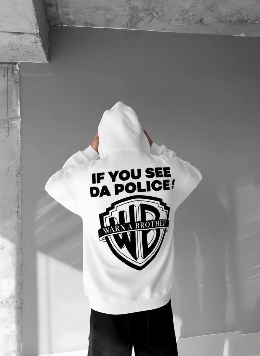 White -police- Printed Oversize Hoodie