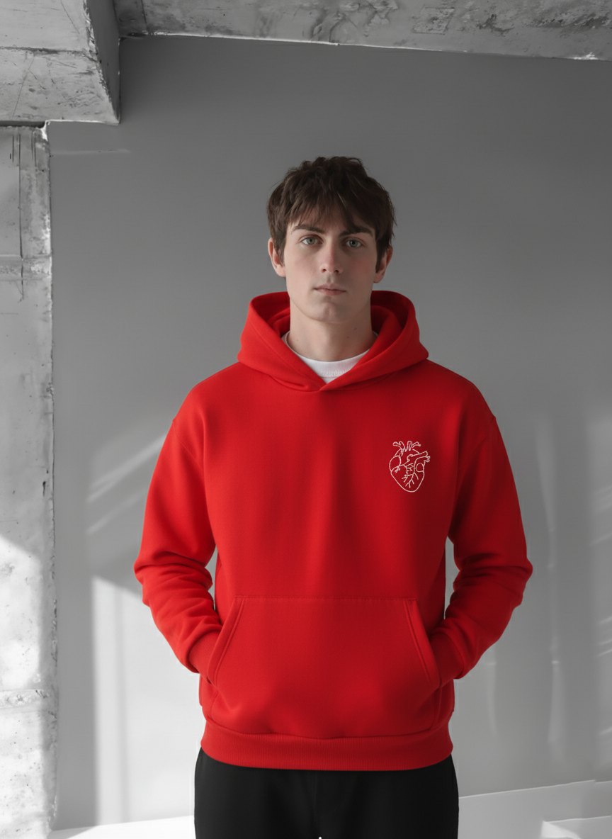 Red -heart- Printed Oversize Hoodie