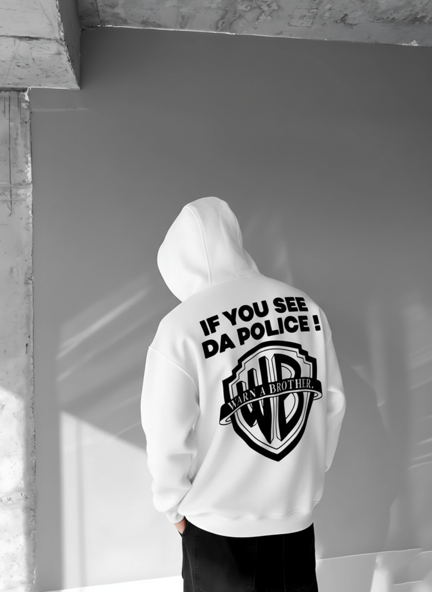 White -police- Printed Oversize Hoodie
