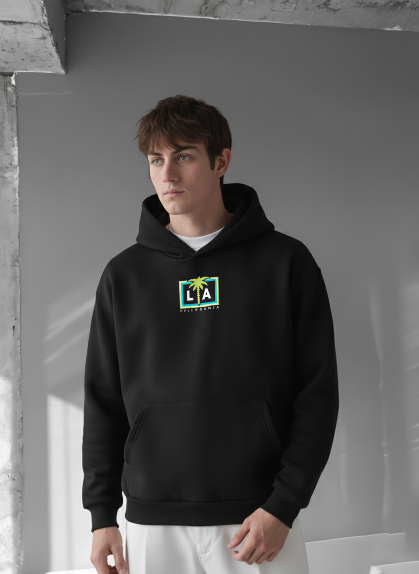 Black -LA California- Printed Oversize Hoodie