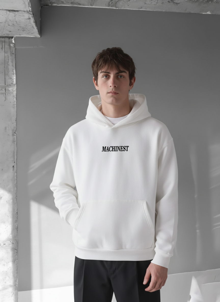 White-Machinest- Printed Oversize Hoodie