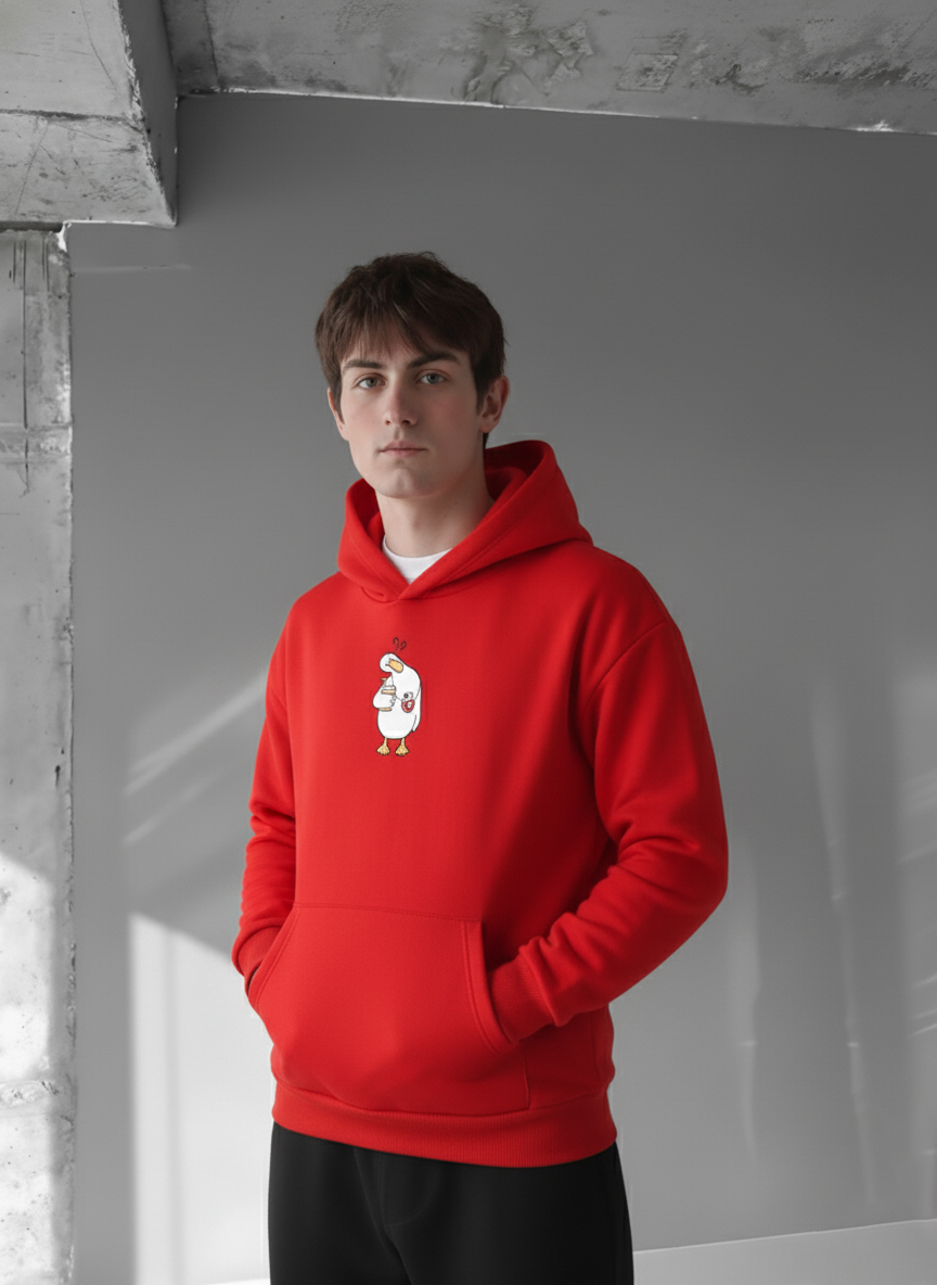 Red -Silly Goose- Printed Oversize Hoodie