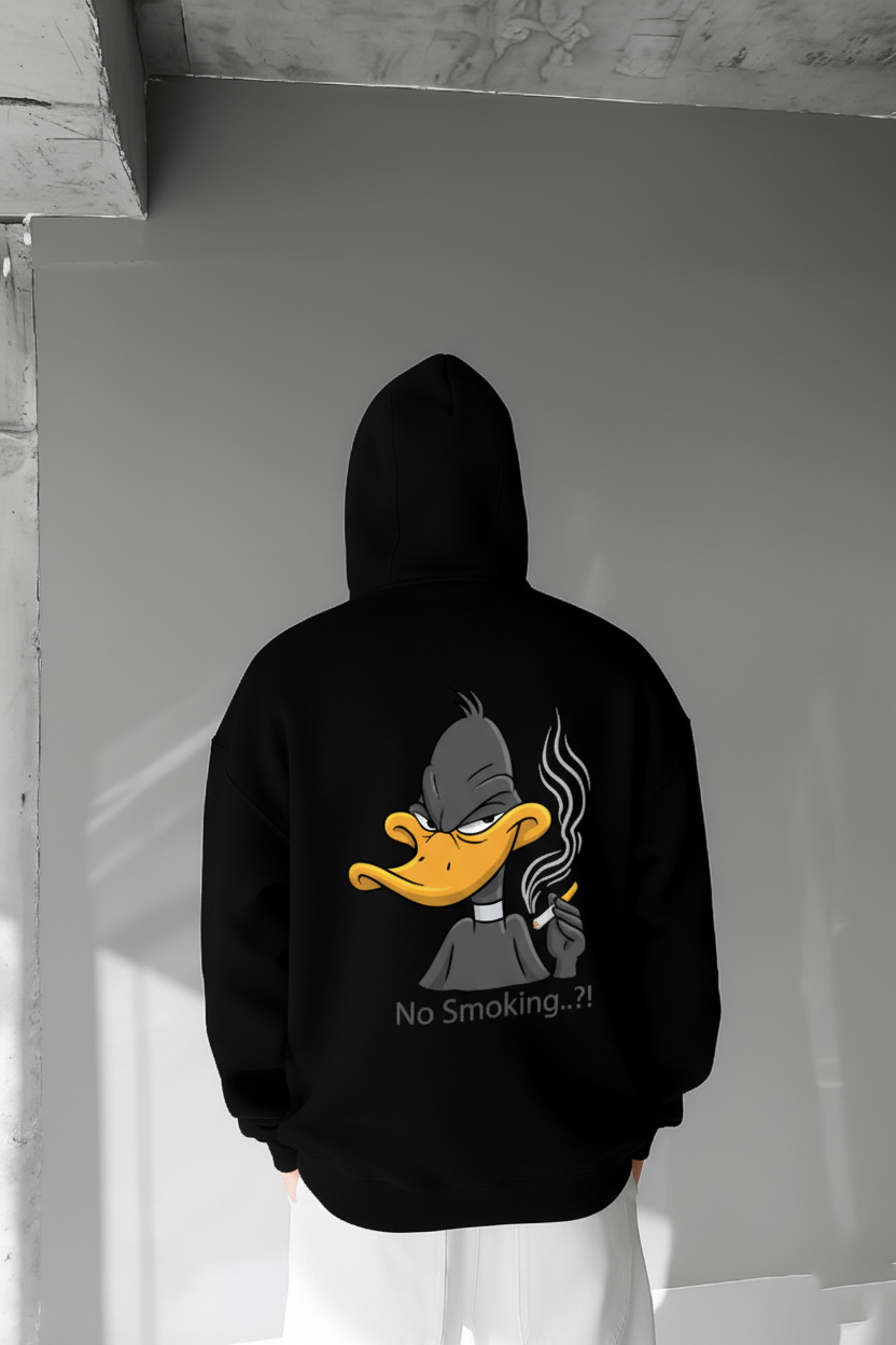 Black -No Smoking- Printed Oversize Hoodie