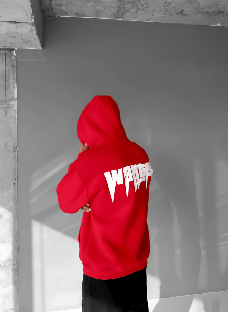Red -wanted- Printed Oversize Hoodie
