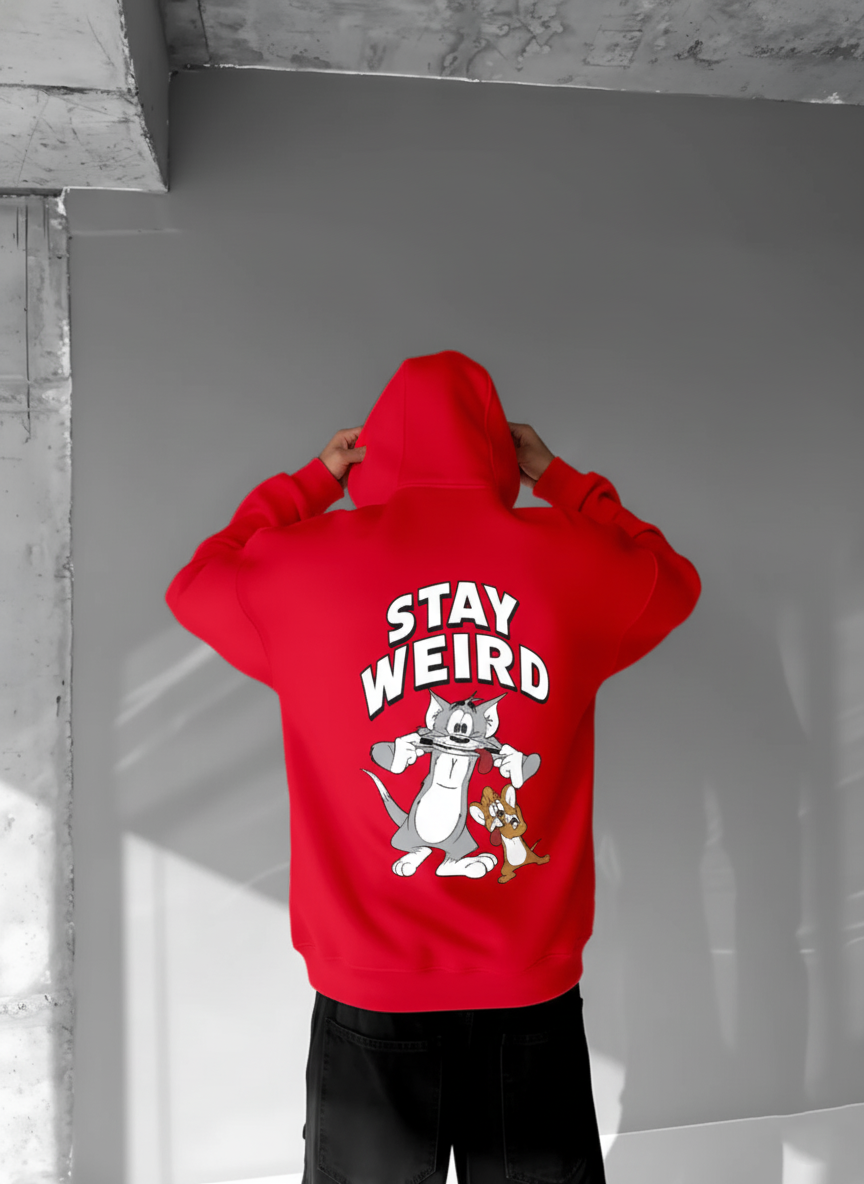 Red -Stay Weird- Printed Oversize Hoodie