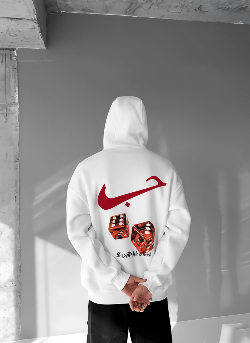 White-Hubb X Dice- Printed Oversize Hoodie