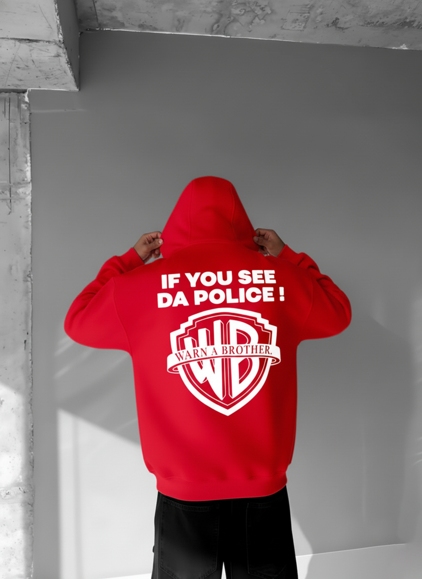 Red -police- Printed Oversize Hoodie