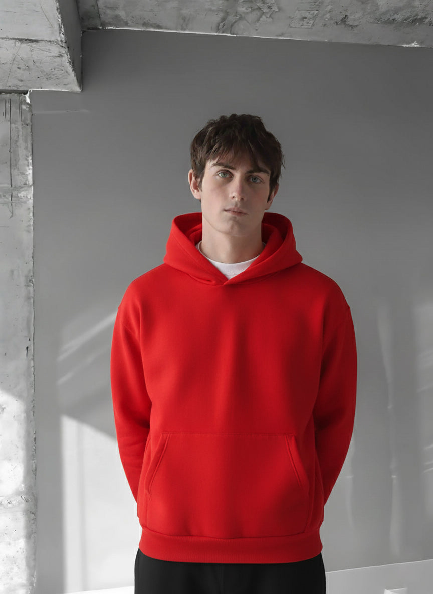 Red - Morning Face- Printed Oversize Hoodie