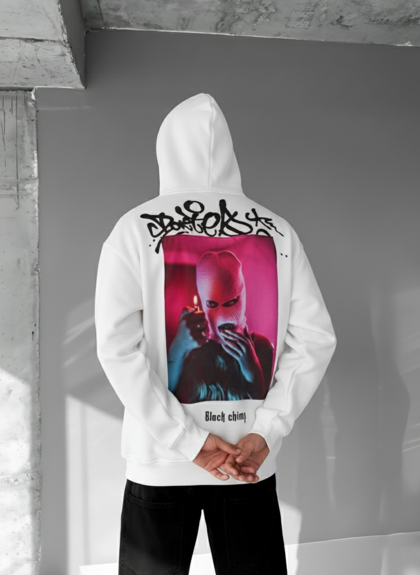 White-Raised- Printed Oversize Hoodie