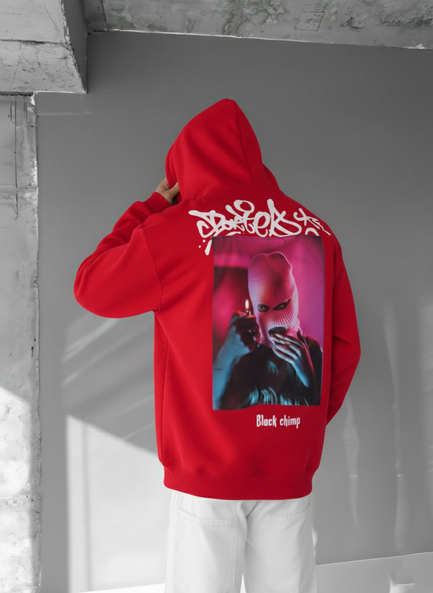 Red -Raised- Printed Oversize Hoodie
