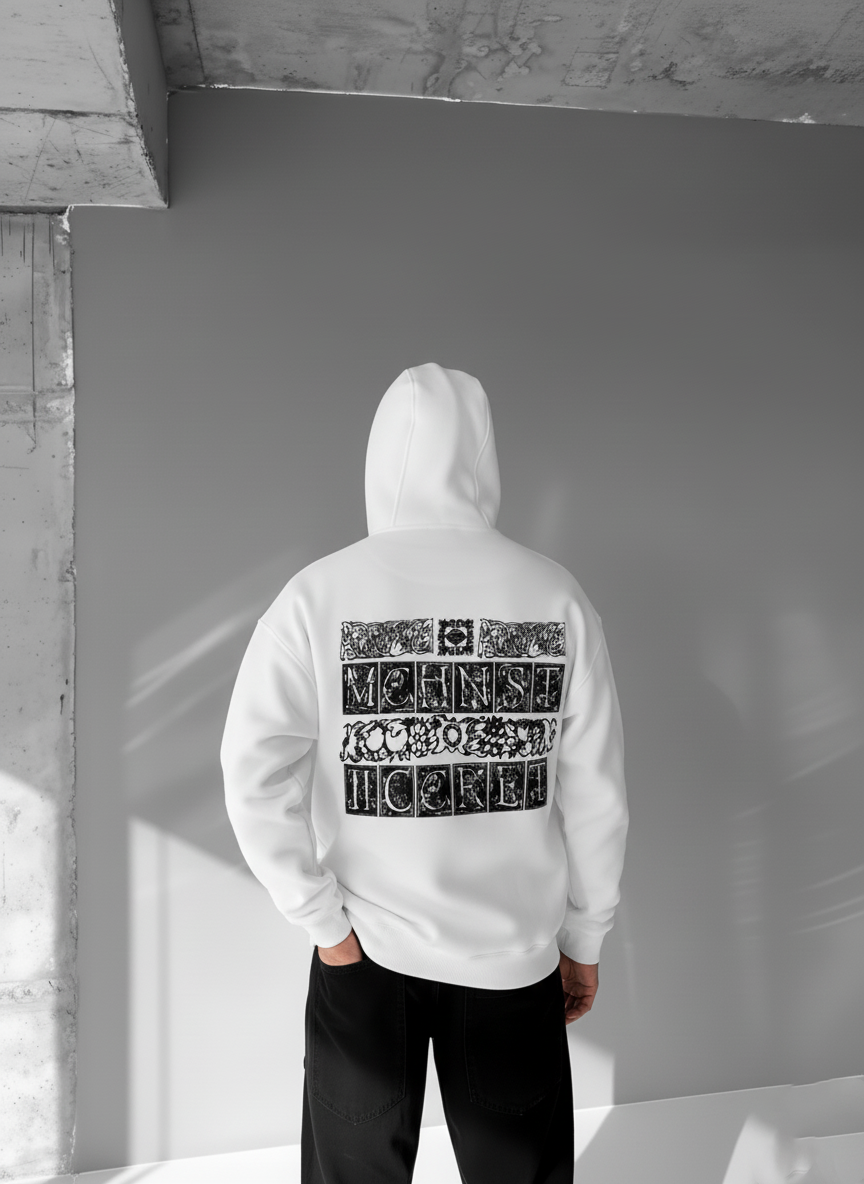 White-Machinest- Printed Oversize Hoodie
