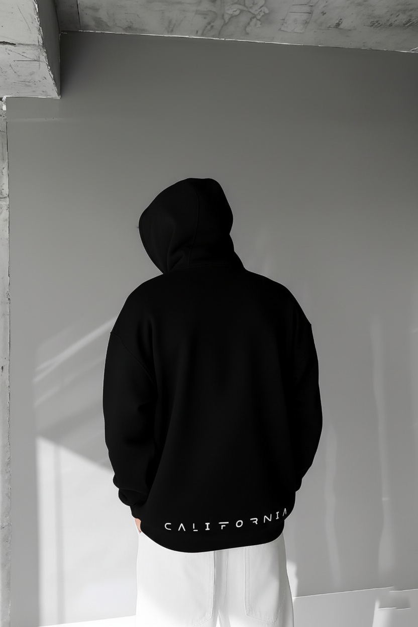 Black -LA California- Printed Oversize Hoodie