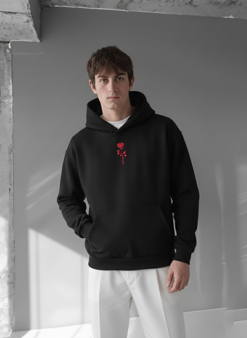 Black -rose- Printed Oversize Hoodie