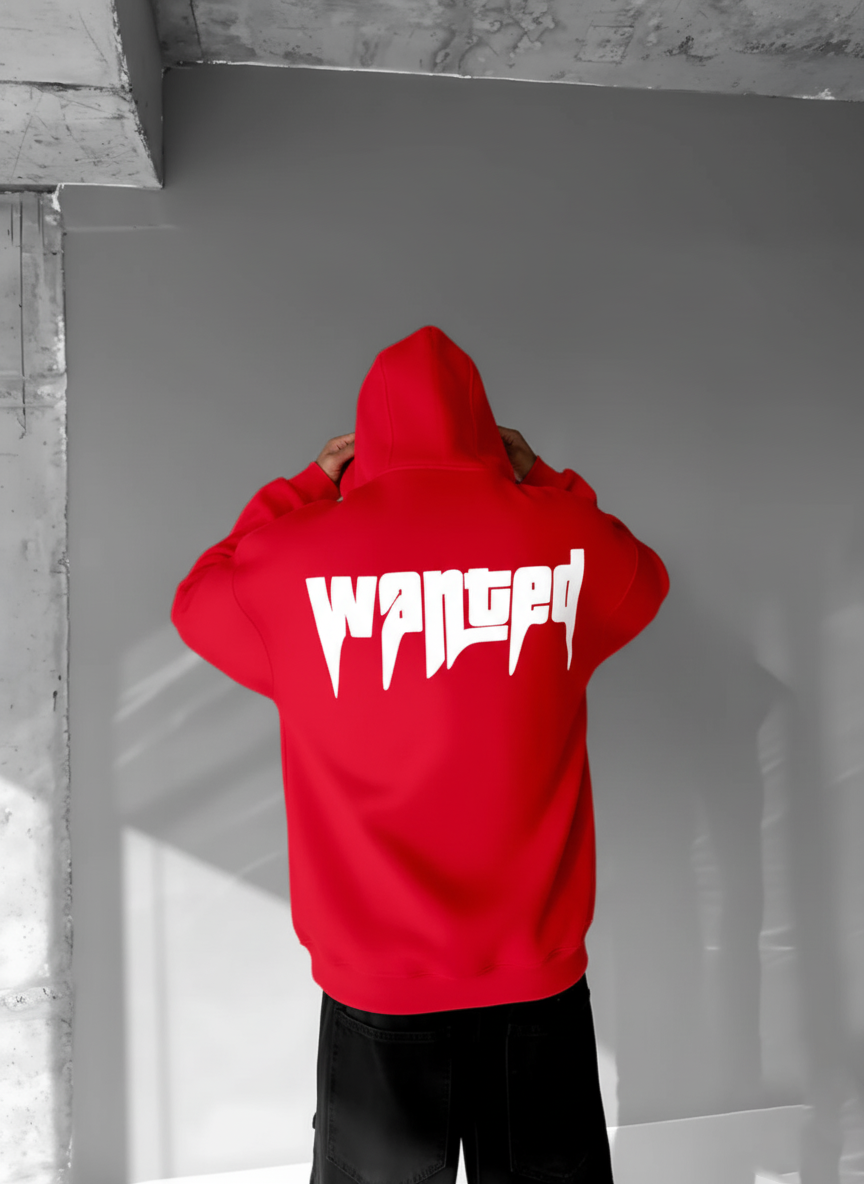 Red -wanted- Printed Oversize Hoodie