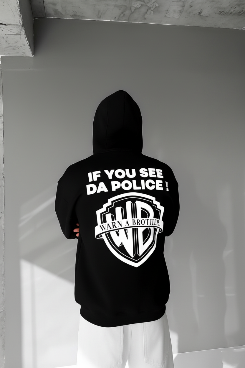 Black -police- Printed Oversize Hoodie