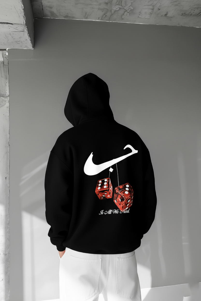 Black -Hubb X Dice- Printed Oversize Hoodie