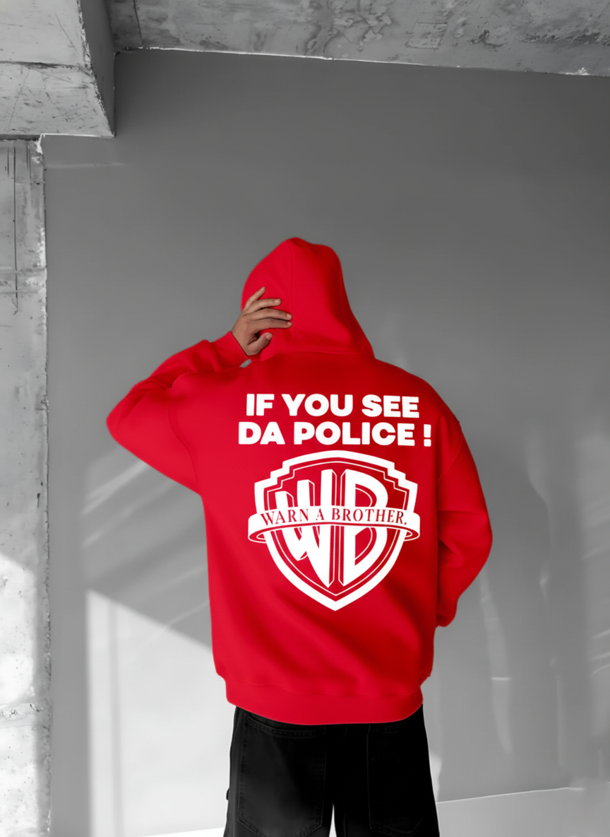 Red -police- Printed Oversize Hoodie