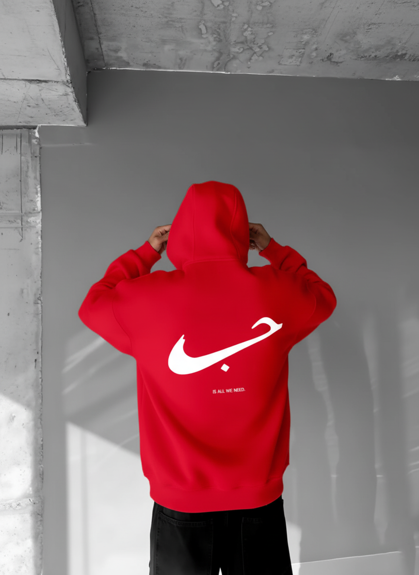 Red -hubb- Printed Oversize Hoodie