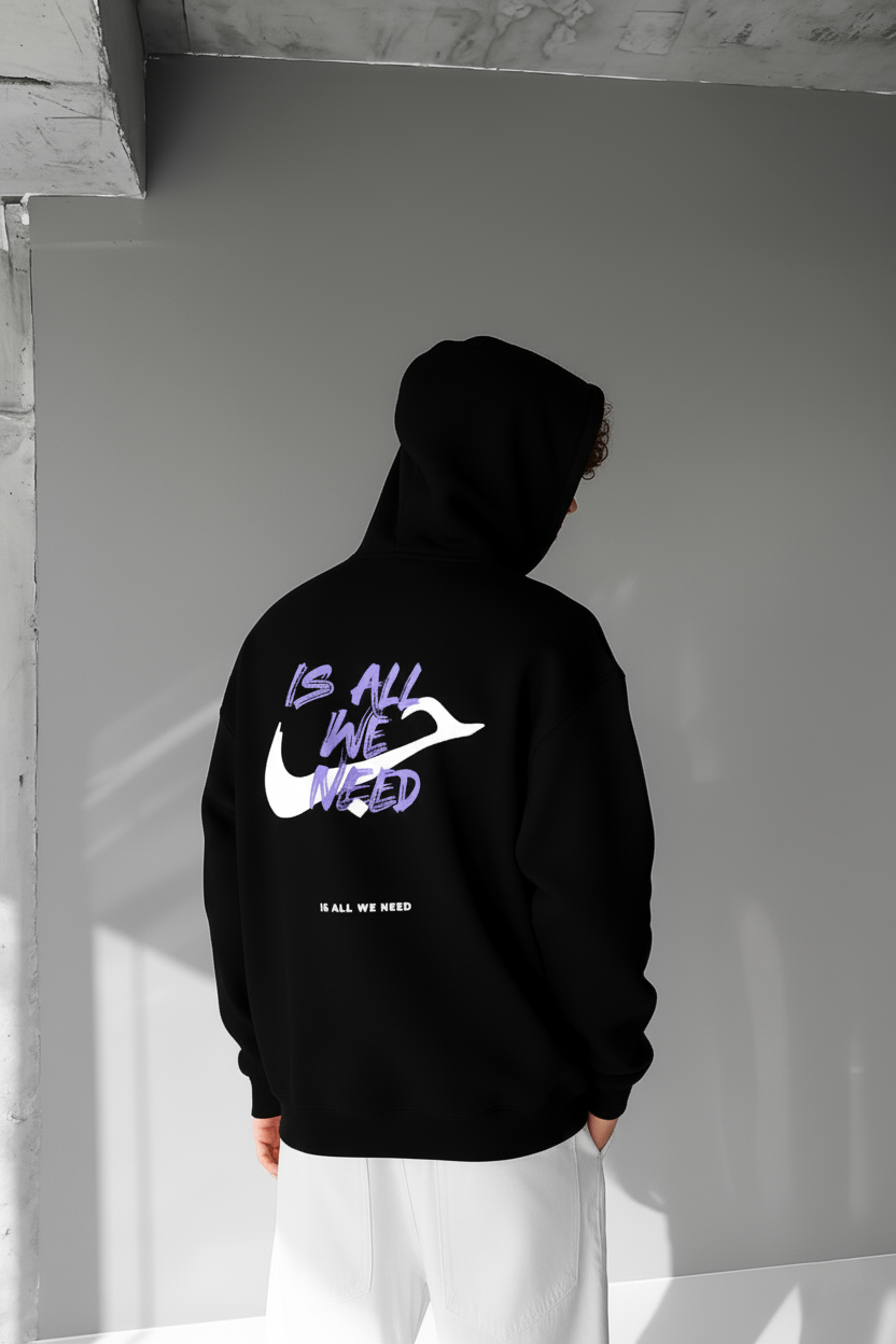 Black - Hubb X Is All We Need purple- Printed Oversize Hoodie
